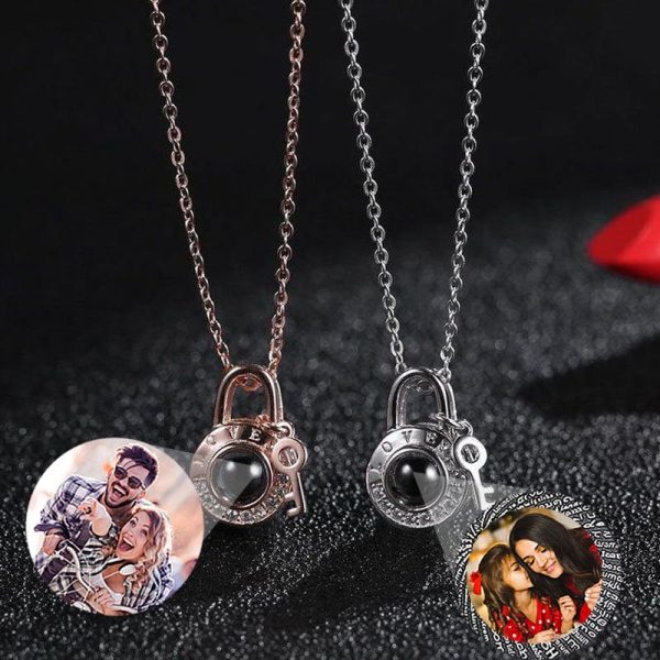 UnusualStandout #155 Personalized Photo Projection Necklace-lock & Key