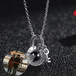 UnusualStandout #155 Personalized Photo Projection Necklace-lock & Key