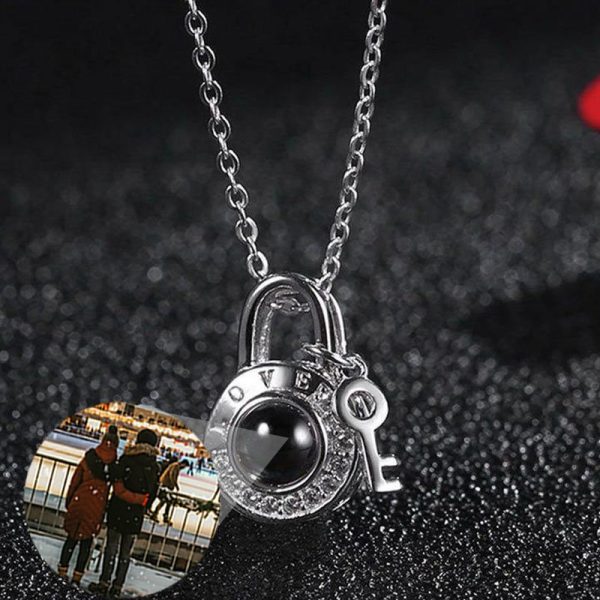 UnusualStandout #155 Personalized Photo Projection Necklace-lock & Key