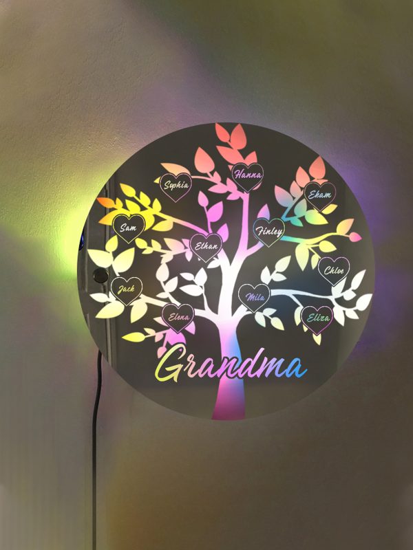 UnusualStandout #158 Custom Family Tree Led Round Mirror Light