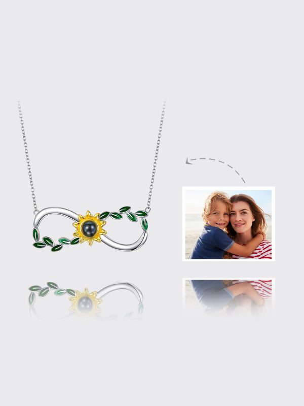 UnusualStandout #161 Personalized Photo Projection Necklace - Sunflower & Green Leaf