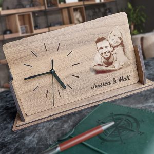 UnusualStandout #172 Personalized Engraved Family Photo Wooden Desk Clock