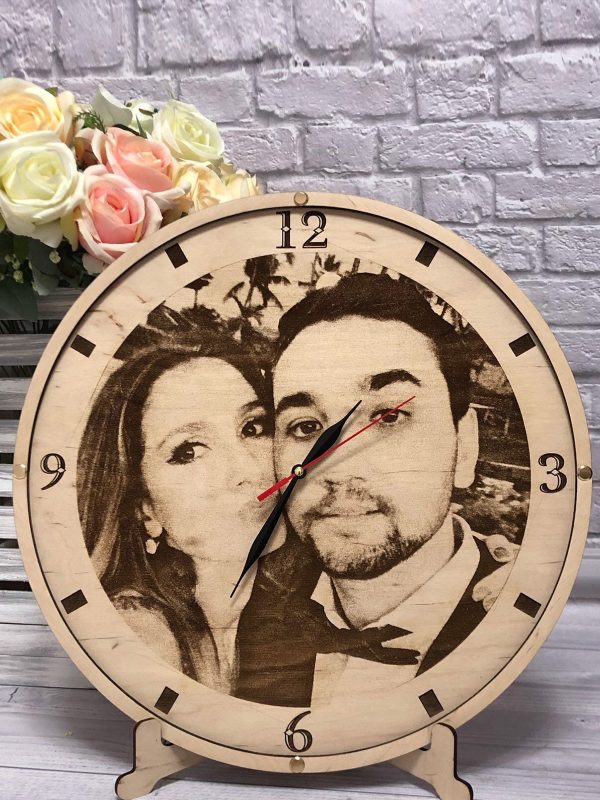 UnusualStandout #177 Personalized Wood Engraved Photo Clock