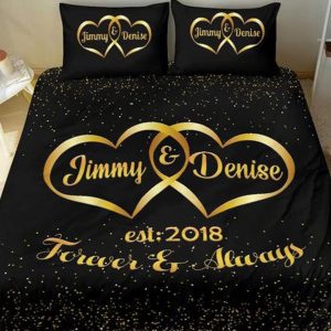 UnusualStandout #185 Customized Couple Double Heart Quilt Cover Three-piece Set