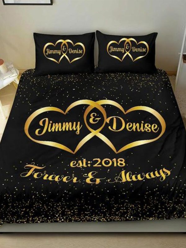 UnusualStandout #185 Customized Couple Double Heart Quilt Cover Three-piece Set