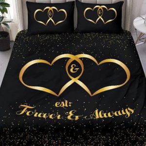 UnusualStandout #185 Customized Couple Double Heart Quilt Cover Three-piece Set