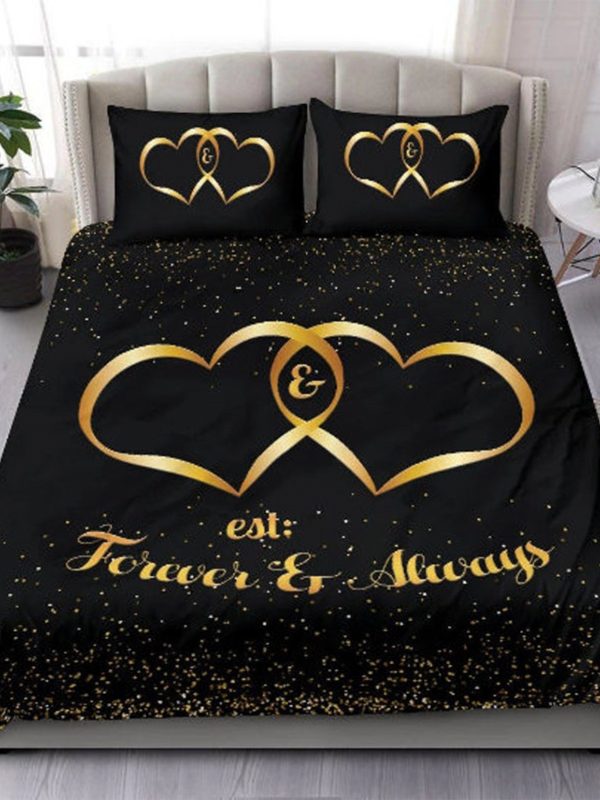 UnusualStandout #185 Customized Couple Double Heart Quilt Cover Three-piece Set