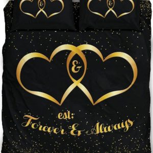 UnusualStandout #185 Customized Couple Double Heart Quilt Cover Three-piece Set