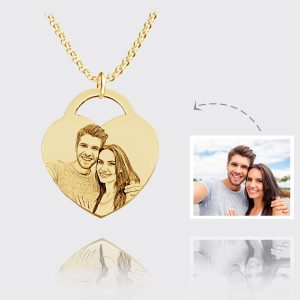 UnusualStandout #2 Personalized Photo Heart Lock Necklace 18k Gold Plating