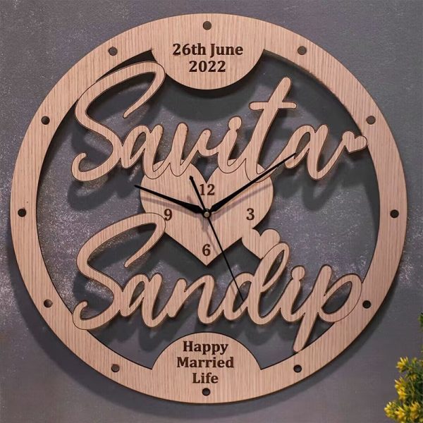 UnusualStandout #205 Personalized Couple Name Wood Clock