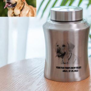 UnusualStandout #211 Personalized Pet Urn with Pet Portrait for Dog Memorial Pet Urn