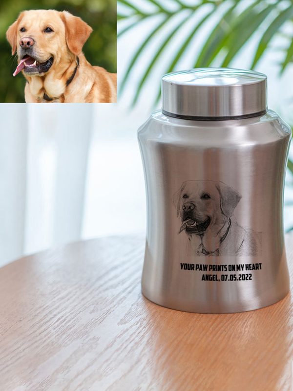 UnusualStandout #211 Personalized Pet Urn with Pet Portrait for Dog Memorial Pet Urn