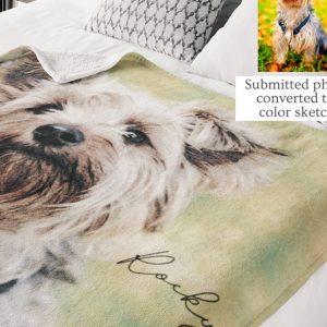 UnusualStandout #214 Personalized Sketch Style Pet Photo Blanket