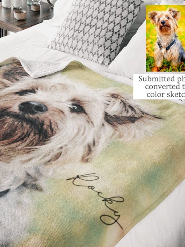 UnusualStandout #214 Personalized Sketch Style Pet Photo Blanket