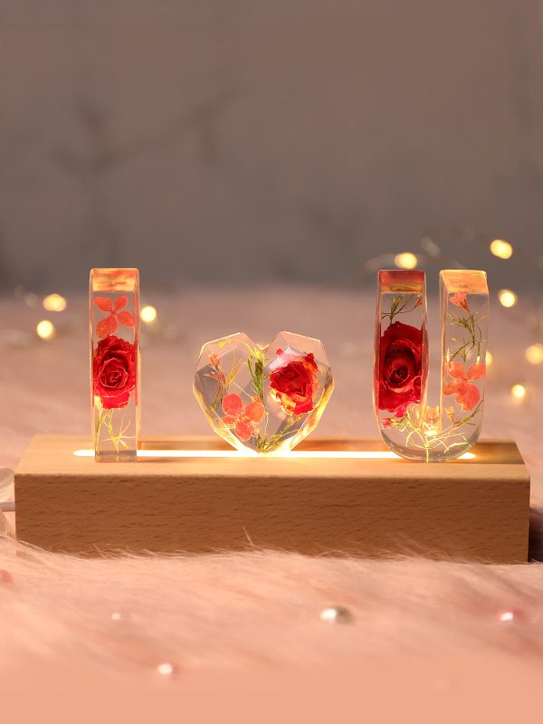 UnusualStandout #34 Valentine's Day Gift - Custom Initial Letter Number Symbol Pressed Real Flower Night Light