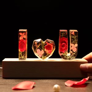 UnusualStandout #34 Valentine's Day Gift - Custom Initial Letter Number Symbol Pressed Real Flower Night Light