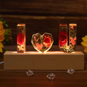 UnusualStandout #34 Valentine's Day Gift - Custom Initial Letter Number Symbol Pressed Real Flower Night Light