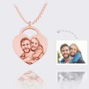 UnusualStandout #4 Personalized Photo Heart Lock Necklace 18k Rose Gold Plating