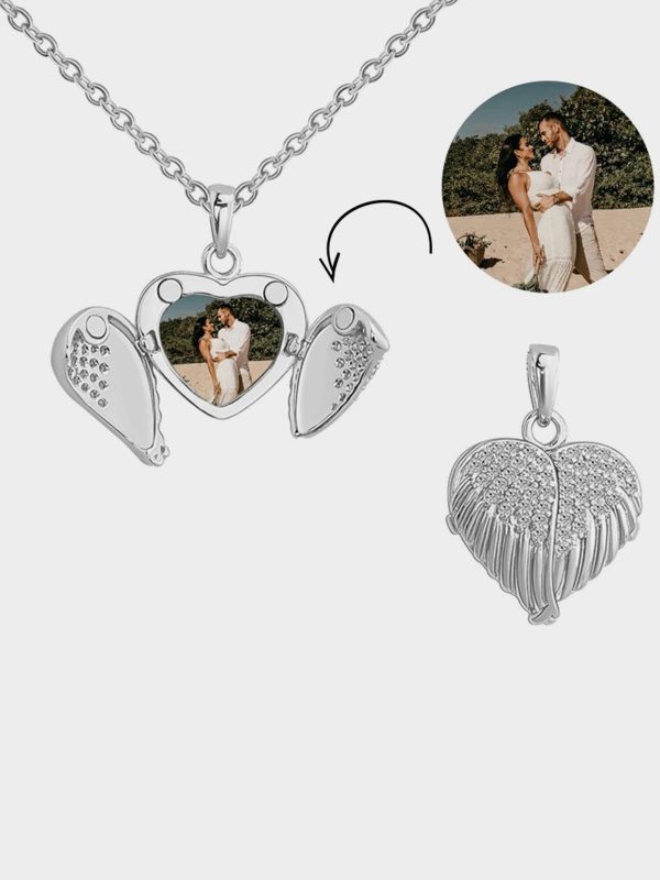 UnusualStandout #40 Angel Wing Locket Necklace Personalised Heart Locket With Photo Inside