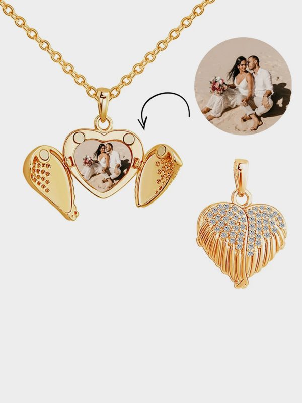 UnusualStandout #40 Angel Wing Locket Necklace Personalised Heart Locket With Photo Inside