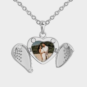 UnusualStandout #40 Angel Wing Locket Necklace Personalised Heart Locket With Photo Inside