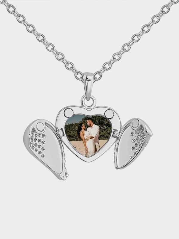 UnusualStandout #40 Angel Wing Locket Necklace Personalised Heart Locket With Photo Inside