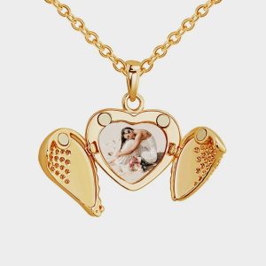 UnusualStandout #40 Angel Wing Locket Necklace Personalised Heart Locket With Photo Inside