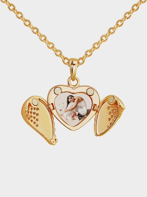 UnusualStandout #40 Angel Wing Locket Necklace Personalised Heart Locket With Photo Inside