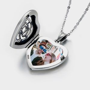 UnusualStandout #46 Sterling Silver Heart Locket Necklace With Picture, Locket Necklace Engraved Rose