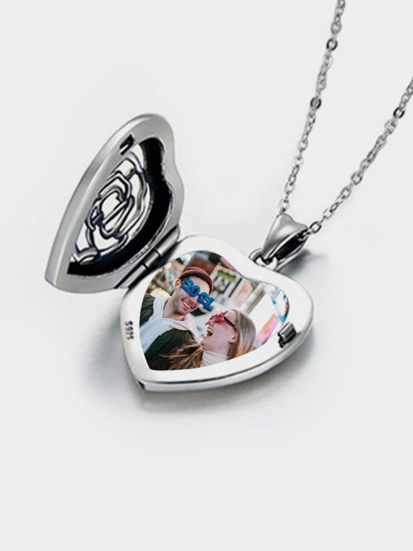 UnusualStandout #46 Sterling Silver Heart Locket Necklace With Picture, Locket Necklace Engraved Rose