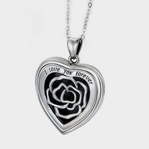 UnusualStandout #46 Sterling Silver Heart Locket Necklace With Picture, Locket Necklace Engraved Rose