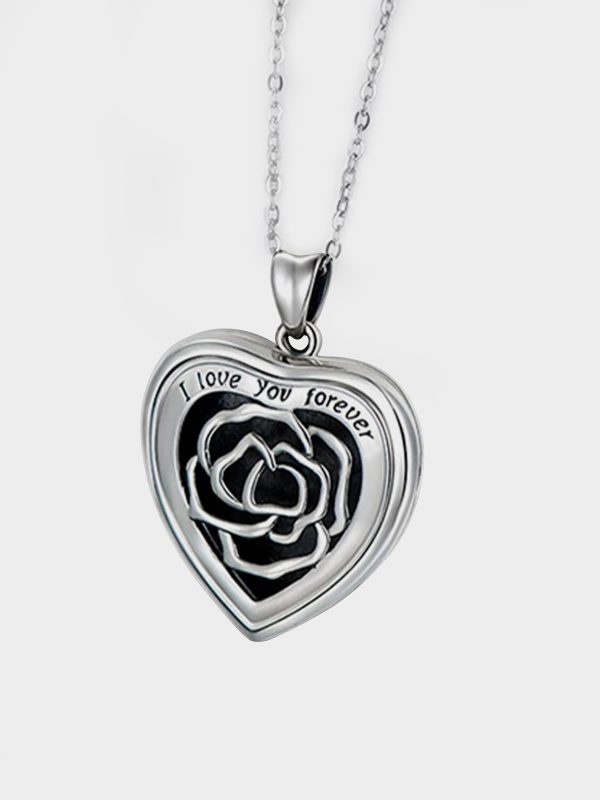 UnusualStandout #46 Sterling Silver Heart Locket Necklace With Picture, Locket Necklace Engraved Rose