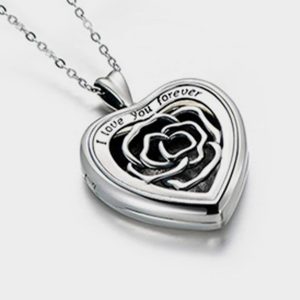 UnusualStandout #46 Sterling Silver Heart Locket Necklace With Picture, Locket Necklace Engraved Rose