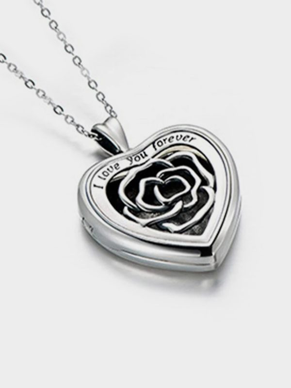 UnusualStandout #46 Sterling Silver Heart Locket Necklace With Picture, Locket Necklace Engraved Rose