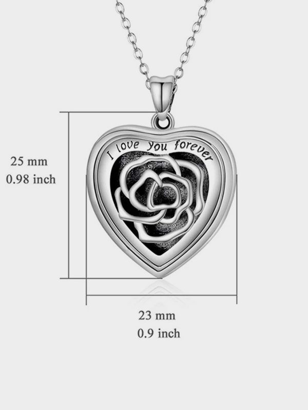 UnusualStandout #46 Sterling Silver Heart Locket Necklace With Picture, Locket Necklace Engraved Rose