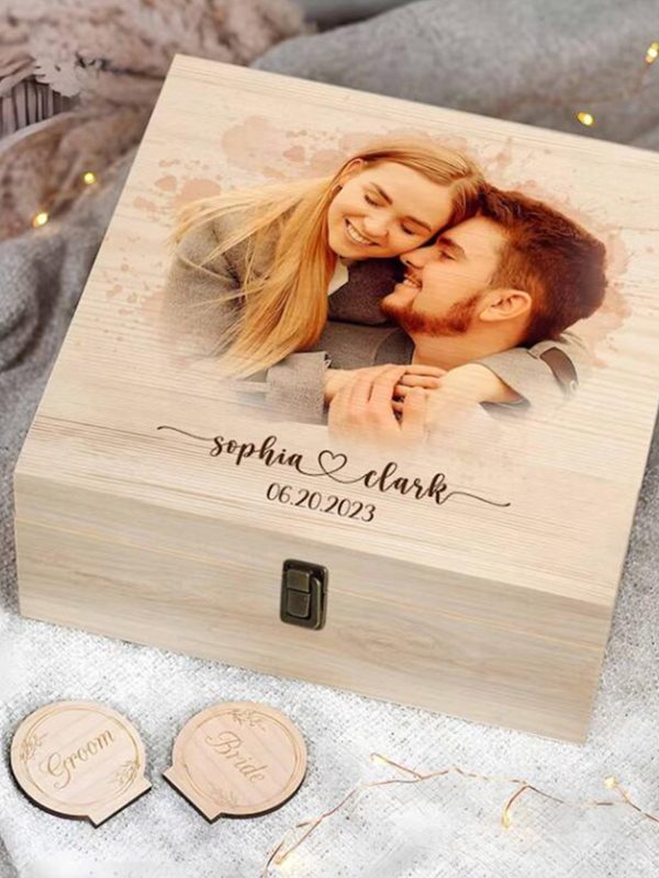 UnusualStandout #470 Personalized Watercolor Photo Wooden Box