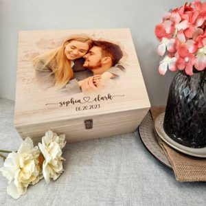 UnusualStandout #470 Personalized Watercolor Photo Wooden Box