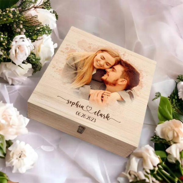 UnusualStandout #470 Personalized Watercolor Photo Wooden Box