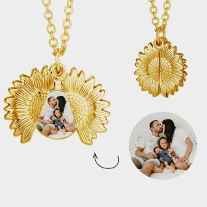 UnusualStandout #50 Sunflower Photo Locket Sliding Locket Necklace