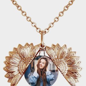 UnusualStandout #50 Sunflower Photo Locket Sliding Locket Necklace