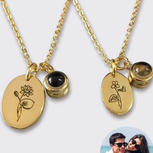 UnusualStandout #51 Personalized Photo Projection Necklace Birth Flower Necklace