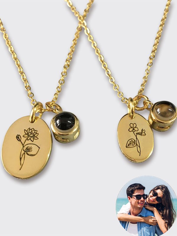 UnusualStandout #51 Personalized Photo Projection Necklace Birth Flower Necklace