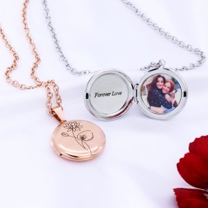 UnusualStandout #57 Personalized Photo Locket Necklace Birth Flower Necklace