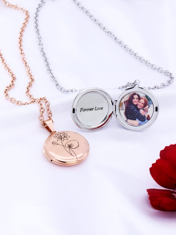 UnusualStandout #57 Personalized Photo Locket Necklace Birth Flower Necklace