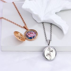 UnusualStandout #57 Personalized Photo Locket Necklace Birth Flower Necklace