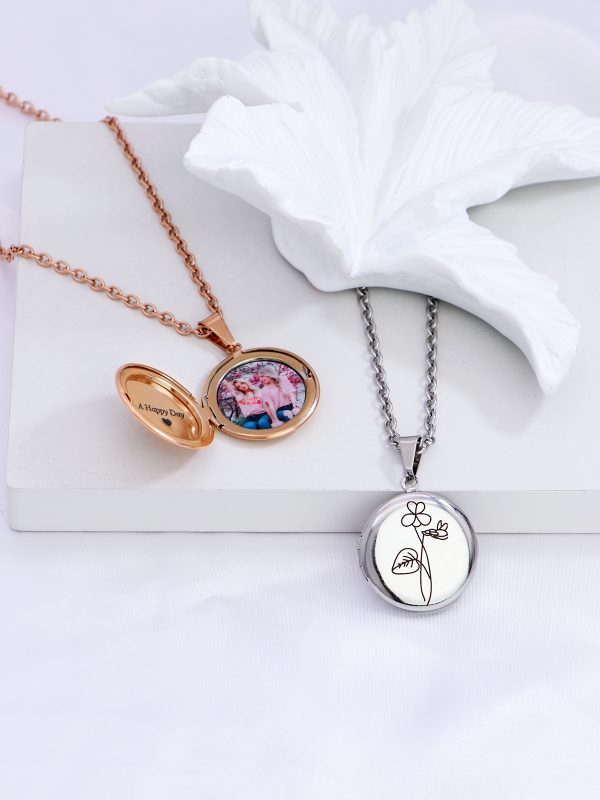 UnusualStandout #57 Personalized Photo Locket Necklace Birth Flower Necklace