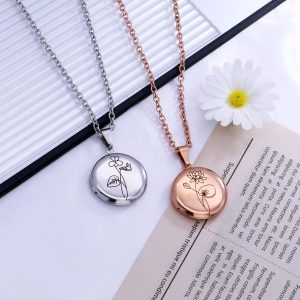 UnusualStandout #57 Personalized Photo Locket Necklace Birth Flower Necklace