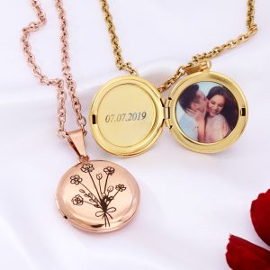 UnusualStandout #58 Personalized Combined Birth Flower Photo Locket Necklace