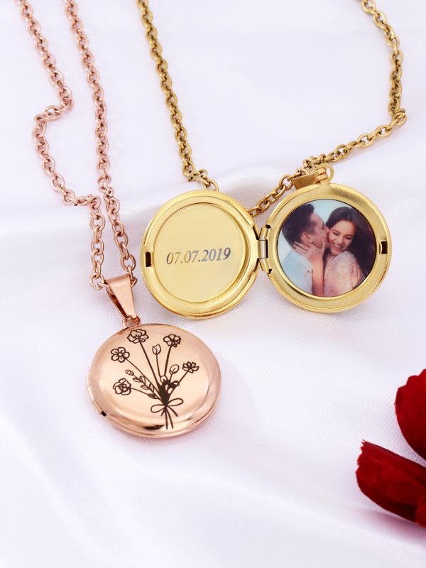 UnusualStandout #58 Personalized Combined Birth Flower Photo Locket Necklace