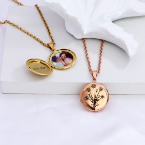 UnusualStandout #58 Personalized Combined Birth Flower Photo Locket Necklace